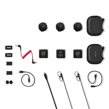 RODE WIRELESS PRO 2 Person 32GB Dual TX + RX Omnidirectiol Condenser Lavalier Microphone w/ 2 Channel 2.4Ghz Max 260m Range & 40Hrs Recording, 4200mAh Charging Case, Built-In Omni Mics & Included Lav Mics for Interviews, Vlog and Podcast