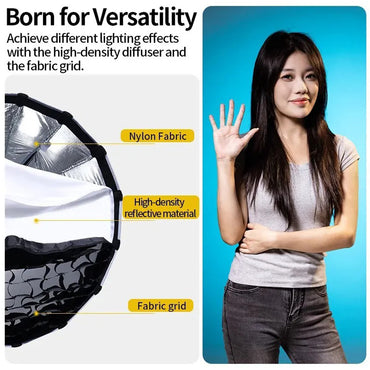 Ulanzi 60cm Mini Bowens Mount Parabolic Softbox with Light Diffuser and Grid for Camera Photography, Studio Lighting, Live Streaming, Broadcast, Vlogging, Content Creation, and Video Recording