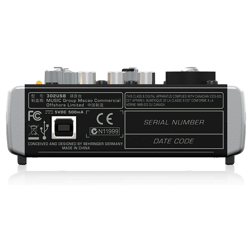 Behringer XENYX 302USB Premium 5-Input Channel Mixer Ultra-Low Noise with XENYX Mic Preamp and USB 2.0 / Audio Interface 15V with 2-Band British-Style EQ, XLR/TRS Combo Jack, RCA & 3.5mm Outputs
