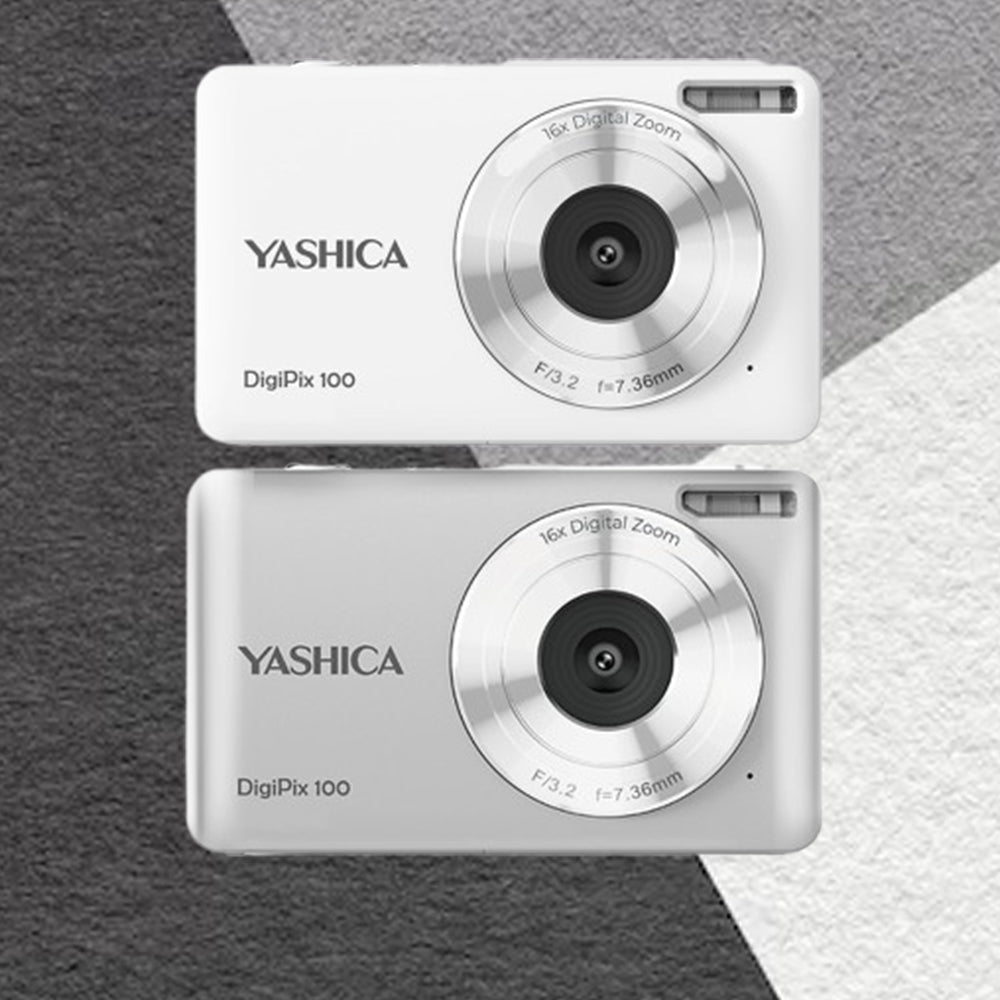 YASHICA DigiPix 100 Compact Digital Camera Point and Shoot 44 Megapixel F/3.2 35mm with 1080p Video, 16x Digital Zoom, 700mAh Li-ion Battery, Max 64GB TF / MicroSD Card Support, 2.4" IPS Screen Display for Photography | Silver, White