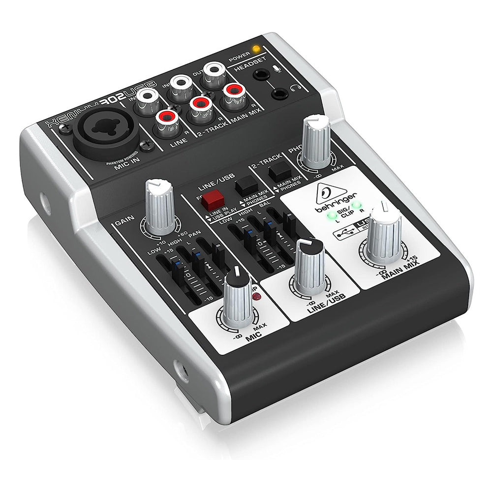 Behringer XENYX 302USB Premium 5-Input Channel Mixer Ultra-Low Noise with XENYX Mic Preamp and USB 2.0 / Audio Interface 15V with 2-Band British-Style EQ, XLR/TRS Combo Jack, RCA & 3.5mm Outputs