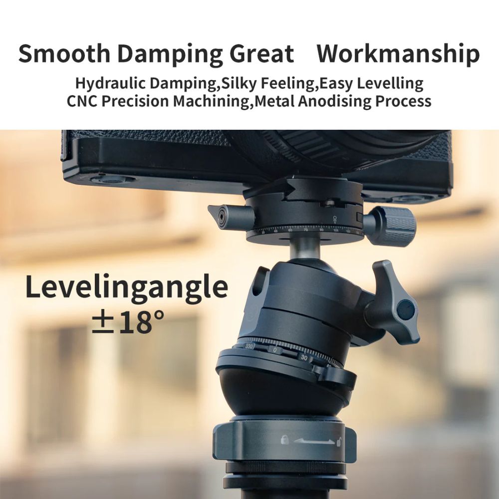 YC ONION 52mm Aluminum Quick-Leveling Tripod Mini Bowl Head with 360° Rotation + Tilt Adjustment, 8kg Max Load Capacity, 3/8" Screw Mount, Bubble Level, and Locking Knob System for Professional Photography & Video Recording
