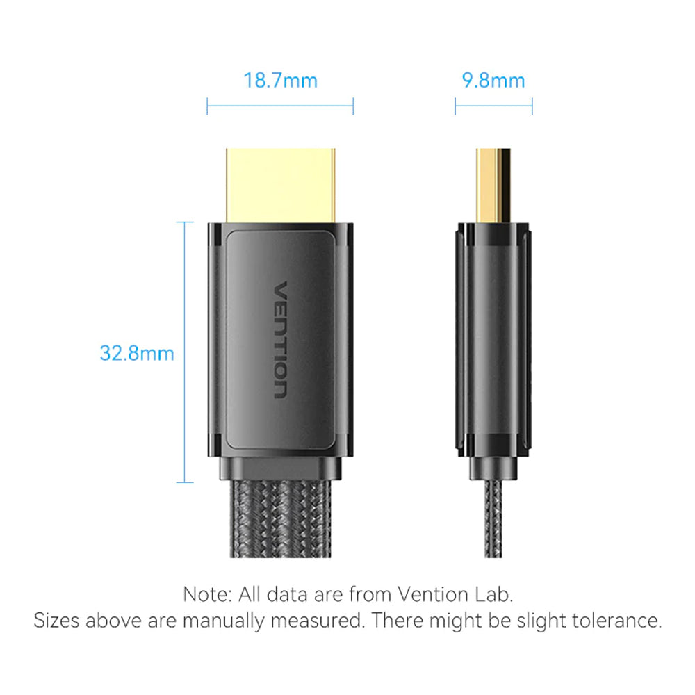 Vention (2m) 8K 60Hz UHD Flat HDMI 2.1 Male to Male Video Display Cable with 240Hz Refresh Rate, Dolby Atmos, 12-Bit Color Depth, Nylon-Braided Jacket, High Dynamic Range (HDR), Multiple Display Modes for Laptop, PC, TV, Monitor, Projector