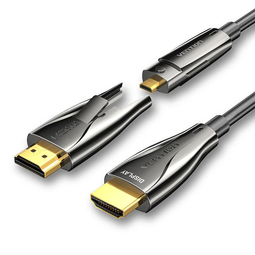 Vention 4K/60Hz UHD Detachable HDMI + Micro-HDMI Male to HDMI Fiber Optic Cable with High-Speed Transmission, Gold-Plated Connectors, Zinc Alloy Casing and PVC Sleeve for PC Desktop Computer, Laptop, Monitor, TV, Projector