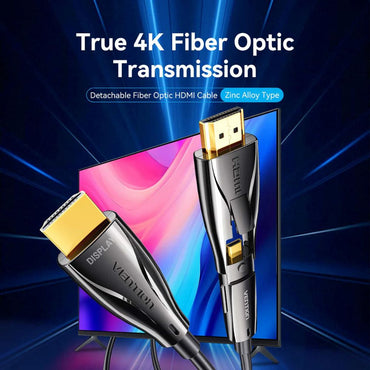 Vention 4K/60Hz UHD Detachable HDMI + Micro-HDMI Male to HDMI Fiber Optic Cable with High-Speed Transmission, Gold-Plated Connectors, Zinc Alloy Casing and PVC Sleeve for PC Desktop Computer, Laptop, Monitor, TV, Projector