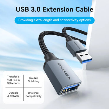 Vention USB 3.0 Cotton Braided Extension Cable with Male to Female Connectors and 5Gbps High-Speed Data Transmission for Chargers Mobile Phone Computer Laptop PC Smart TV Display Monitor Gaming Consoles Storage Devices and more