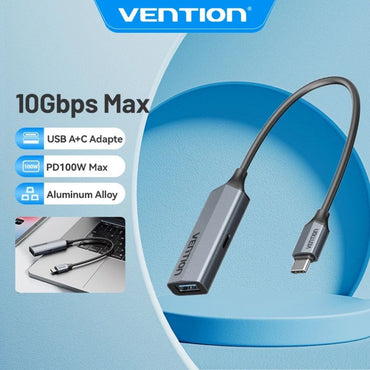 Vention USB-A 3.2 Gen 2 Female to USB C Male Adapter with 100W PD Fast Charging, 10Gbps High-Speed Data Transfer, Aluminum Alloy Shell and PVC Jacket for Smartphone, Laptop, Tablet - Windows, macOS, Linux & Android