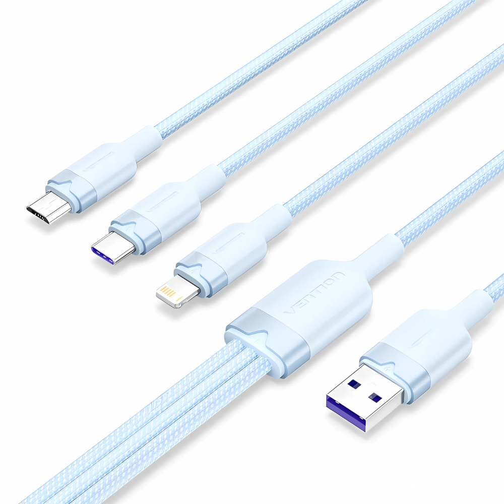 Vention 3-in-1 USB 2.0 1.5M Cable USB-C, Lightning, Micro-B, 6A Fast Charging, Aluminum Alloy for Phone, Tablet, Power bank - Available Colors