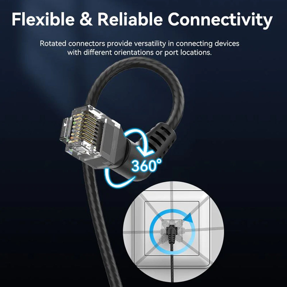 Vention 0.5m / 1m / 1.5m / 2m / 3m / 5m Cat6A UTP Patch Angled Ethernet LAN Cable 10Gbps High-Speed Network Data, 500MHz Bandwidth, Bend-Proof Rotating Connector, Gold-Plated Contacts for Home & Work Internet Connection, PC, Switch (White) | J