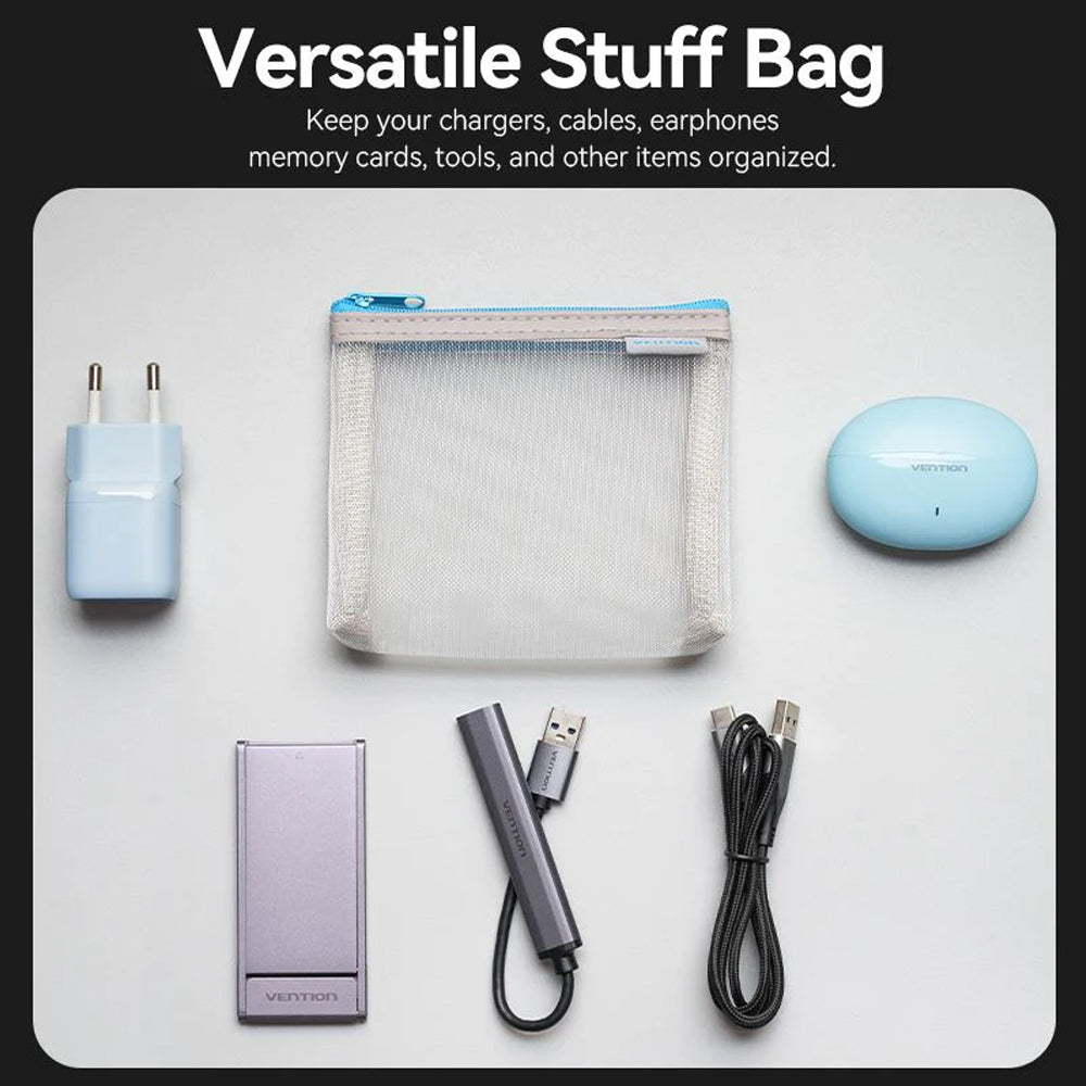 Vention 10 x 12 cm Electronic Accessories Personal Nylon Mesh Storage Bag with Pack of 6 for Power Adapter, Charging Data Cables, USB Hub, Flash Drives, SD/TF Memory Cards, Cosmetics | KREH0