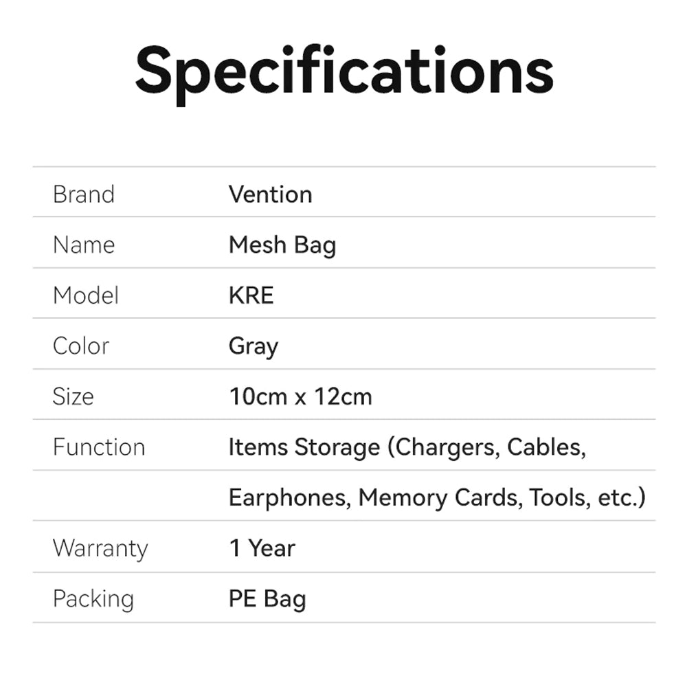 Vention 10 x 12 cm Electronic Accessories Personal Nylon Mesh Storage Bag with Pack of 6 for Power Adapter, Charging Data Cables, USB Hub, Flash Drives, SD/TF Memory Cards, Cosmetics | KREH0