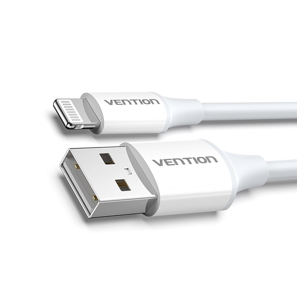 Vention USB 2.0 A Male to Lightning 2.4A Male Nickel 1.5 Meters Plated Data Charging Cable with 480Mbps Transmission Speed for Smartphones (White) LAFWG