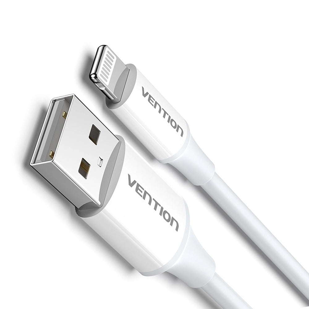 Vention USB 2.0 A Male to Lightning 2.4A Male Nickel 1.5 Meters Plated Data Charging Cable with 480Mbps Transmission Speed for Smartphones (White) LAFWG