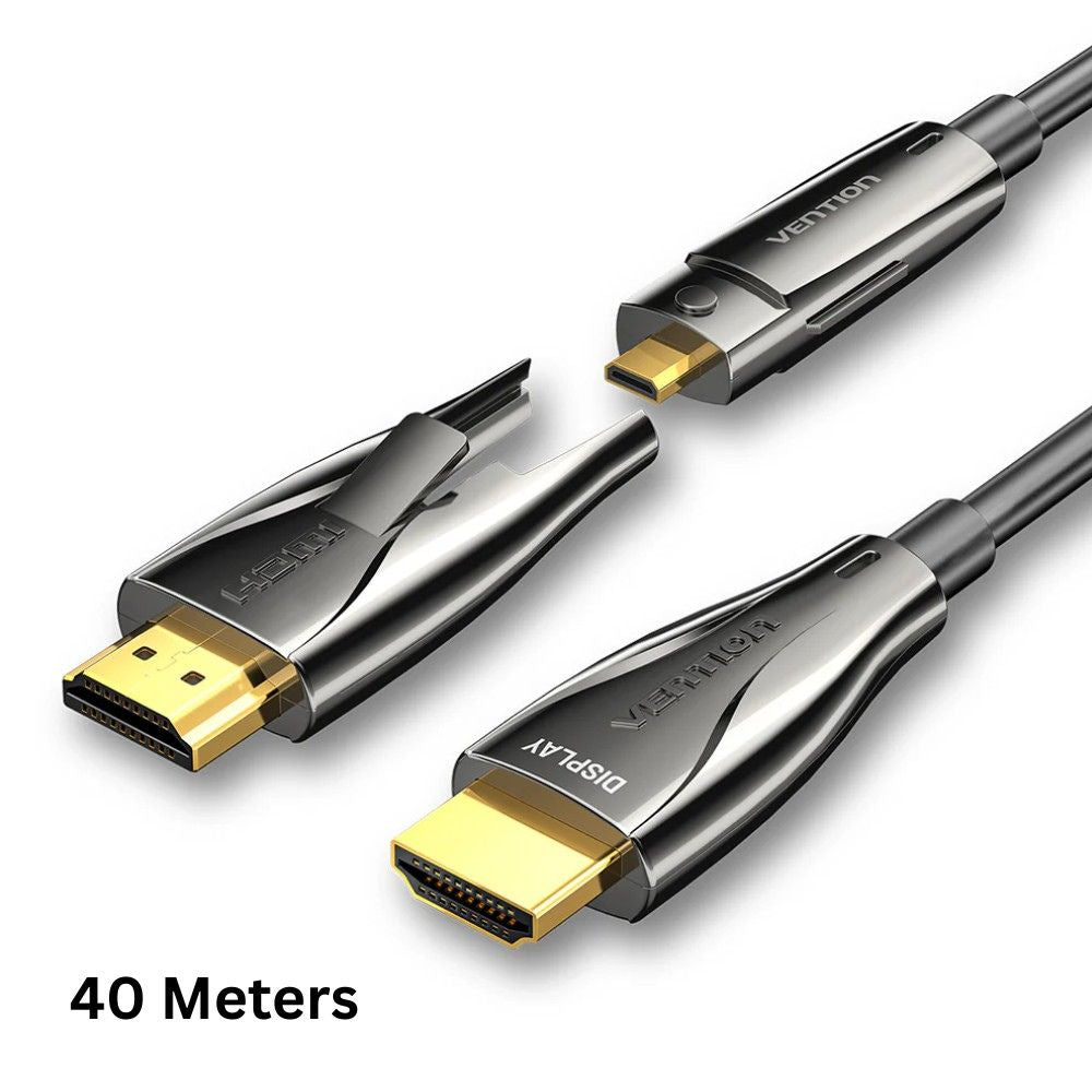 Vention 4K/60Hz UHD Detachable HDMI + Micro-HDMI Male to HDMI Fiber Optic Cable with High-Speed Transmission, Gold-Plated Connectors, Zinc Alloy Casing and PVC Sleeve for PC Desktop Computer, Laptop, Monitor, TV, Projector
