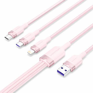 Vention 3-in-1 USB 2.0 1.5M Cable USB-C, Lightning, Micro-B, 6A Fast Charging, Aluminum Alloy for Phone, Tablet, Power bank - Available Colors