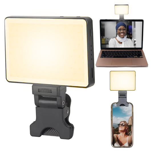 Wasabi Power Clip On Bi-Color LED Video Fill Light with USB A to Type C Charging Cable, Built-in 1950mAh Rechargeable Battery and 1/4" Attachment Hole for Tripod, Smartphone, Laptop, PC, Desktop Computer, Camera