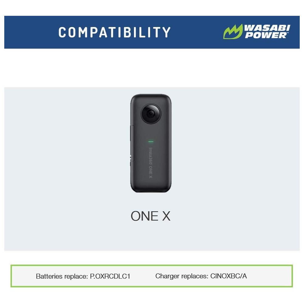 Wasabi Power InstaOneX-Batt (2 Pack) 3.8V 1200mAh Battery and Dual USB Charger Kit with Micro / USB Type-C Ports for Insta360 One X Action Camera