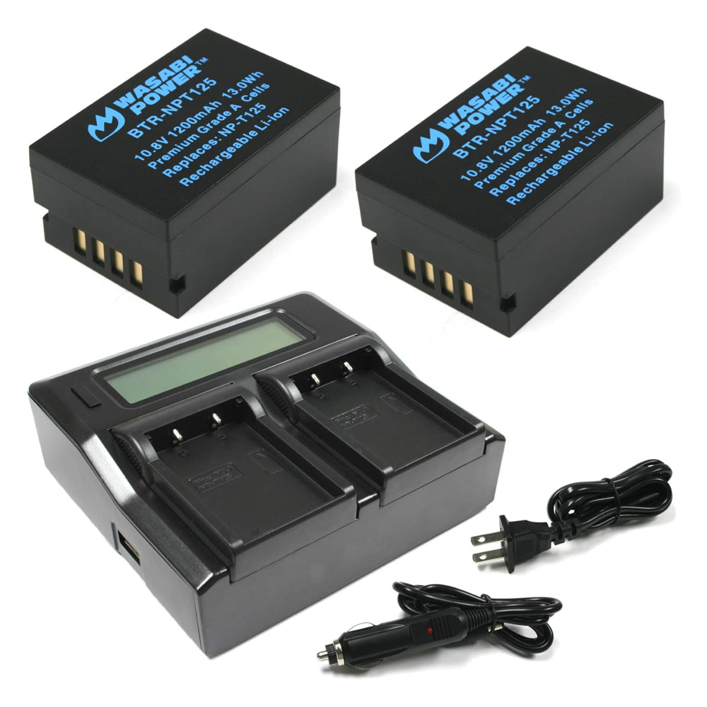 Wasabi Power NP-T125 NPT125 (2 Pack) 10.8V 1200mAh Battery and Dual USB Charger Kit with LCD Display for Fujifilm GFX 50S, GFX 50R, GFX 100, VG-GFX1 Mirrorless Camera