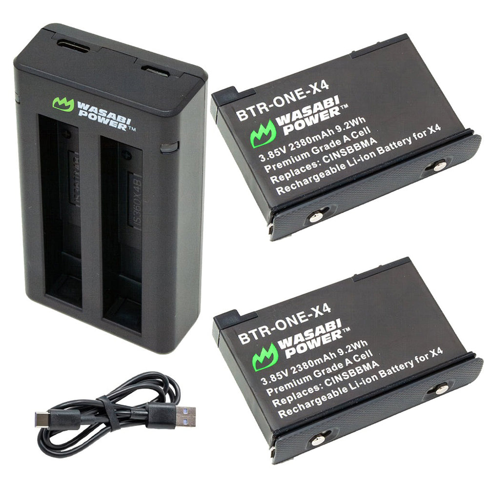 Wasabi Power Battery for Insta360 ONE X4 Action Camera (2380mAh) and Triple Charger Hub with USB Type-C Charging Cable | CINSBBMA