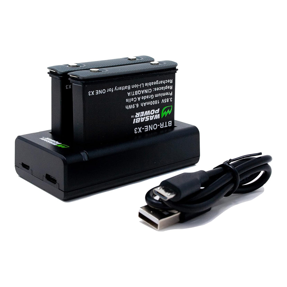 Wasabi Power Rechargeable Battery (2-Pack) 3.85V 1800mAh with USB Dual Charger Kit for Insta360 X3 Camera