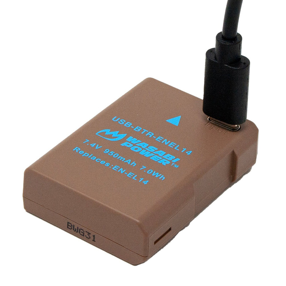 Wasabi Power EN-EL14 Type 7.4V 950mAh Lithium-Ion Fully Decoded Battery with USB Type-C Direct Charging Port for Select Nikon Coolpix Digital Camera | USB-BTR-ENEL14