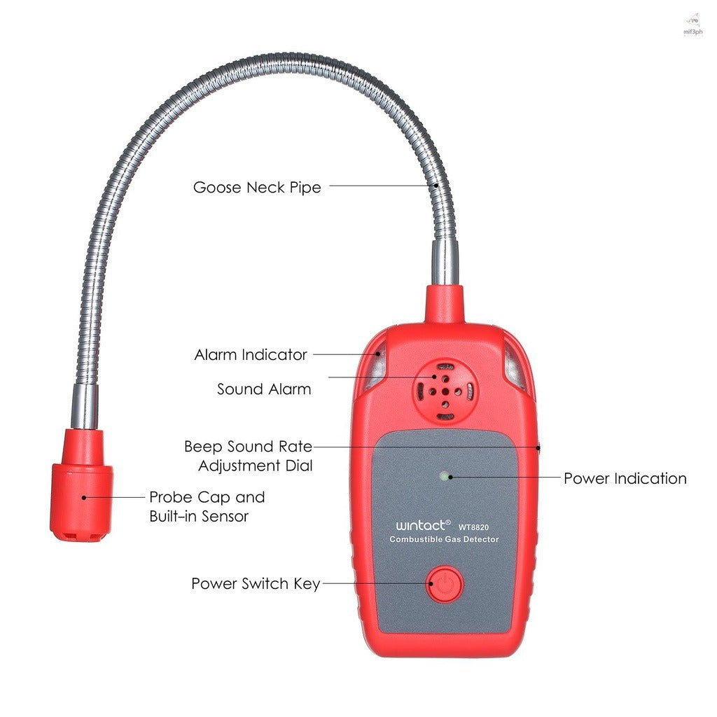 Wintact WT8820 Portable 30cm Gooseneck Combustible Gas Detector with Audible and Visual Alarm for Flammable Gases Leakage Monitoring