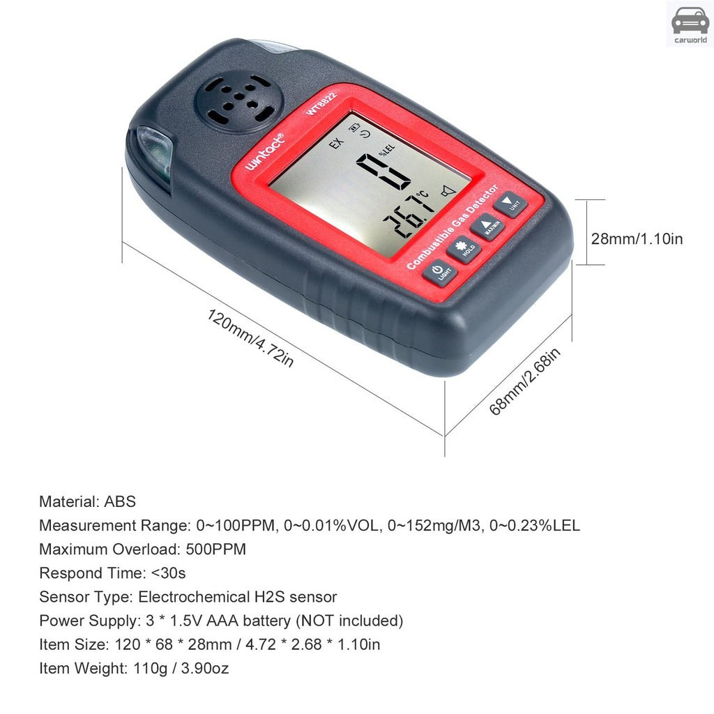 Wintact WT8822 Hydrogen Sulfide Detector with High Sensitivity Monitor Alarm Sensor and Digital HD LCD Display