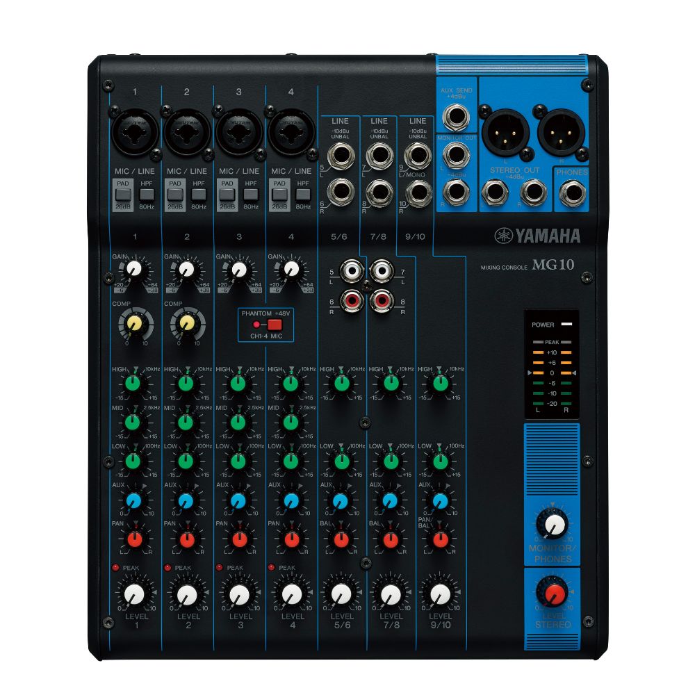Yamaha MG10XU 10-Channel Analog Console Mixer USB Audio Interface 2in / 2Out with 24 SPX Effects, 2-Band EQ Equalizer, D-PRE Mic Preamps, PAD Switch, XLR and 6.35mm AUX I/O Connectivity and 48V Switchable Phantom Power and Apple Support