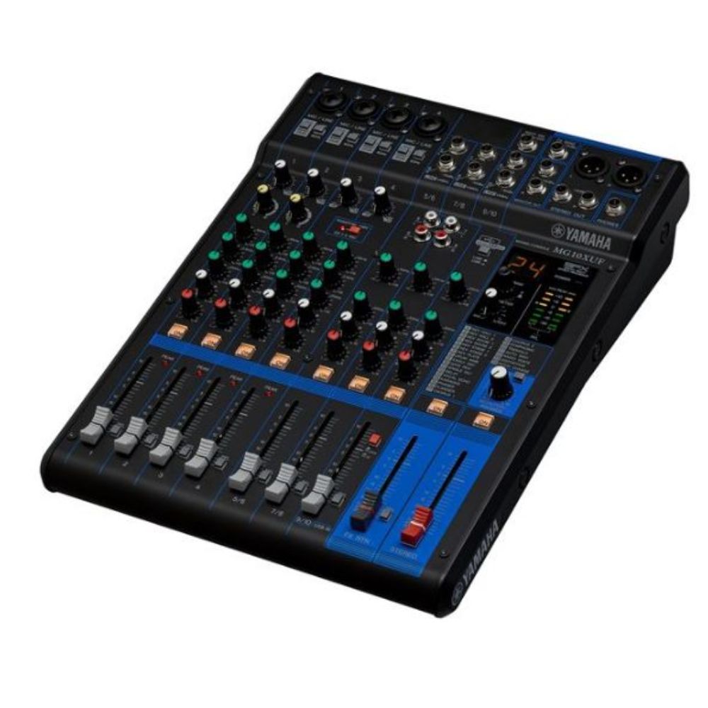 Yamaha MG10XU 10-Channel Analog Console Mixer USB Audio Interface 2in / 2Out with 24 SPX Effects, 2-Band EQ Equalizer, D-PRE Mic Preamps, PAD Switch, XLR and 6.35mm AUX I/O Connectivity and 48V Switchable Phantom Power and Apple Support