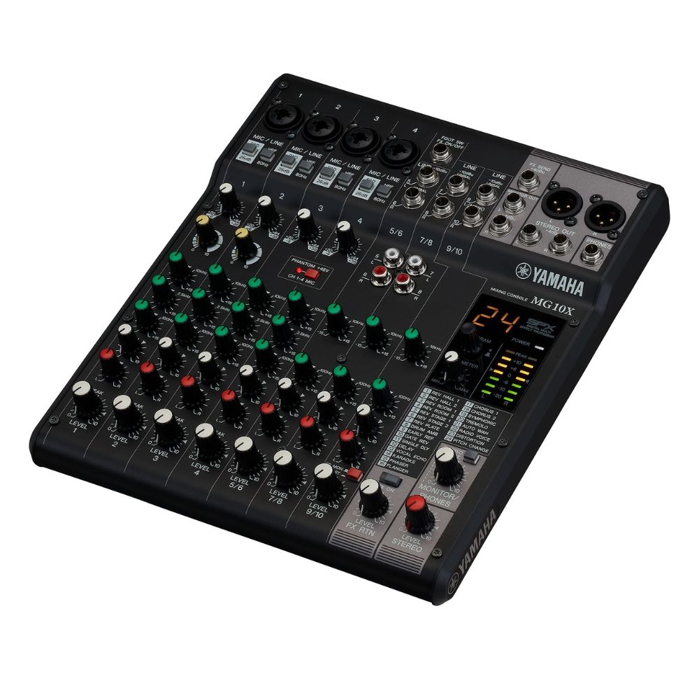 Yamaha MG10XU 10-Channel Analog Console Mixer USB Audio Interface 2in / 2Out with 24 SPX Effects, 2-Band EQ Equalizer, D-PRE Mic Preamps, PAD Switch, XLR and 6.35mm AUX I/O Connectivity and 48V Switchable Phantom Power and Apple Support