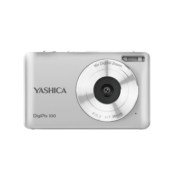 YASHICA DigiPix 100 Compact Digital Camera Point and Shoot 44 Megapixel F/3.2 35mm with 1080p Video, 16x Digital Zoom, 700mAh Li-ion Battery, Max 64GB TF / MicroSD Card Support, 2.4" IPS Screen Display for Photography | Silver, White