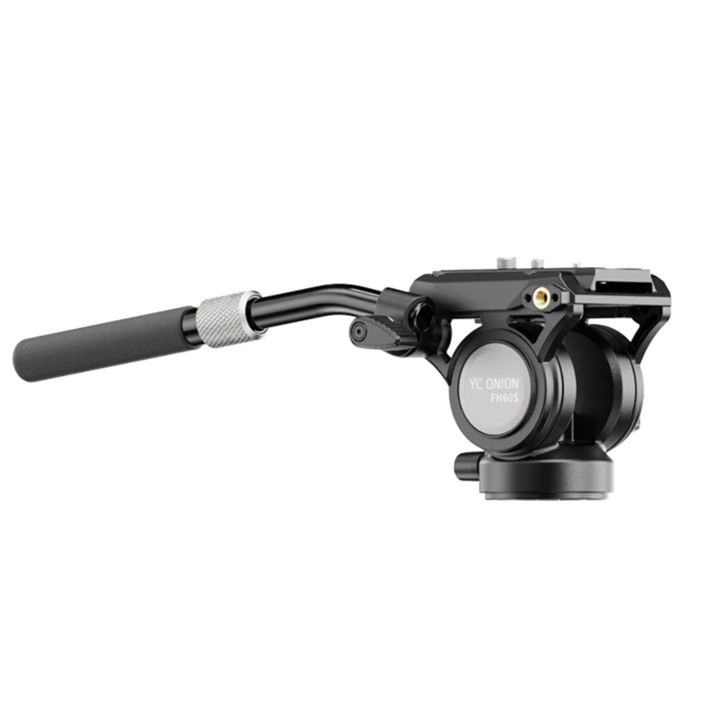 YC ONION FH60S Professional Aluminum Fluid Head with 6kg Max Load Capacity, 1/4" ARRI Mount, QR Plate with 1/4" / 3/8" Screw Pins, Bubble Level, High/Low Angle Tilt Range, Extendable & Reversible Handle for Photography & Video Recording
