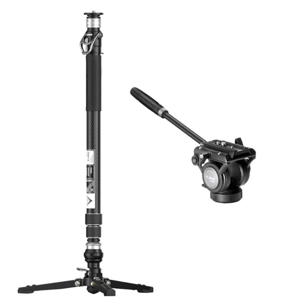 YC ONION PINETA 2.0 Carbon Fiber Monopod with Pedal Base & FH60 Fluid Head, QR FEISO Release System, 6KG Max Payload Capacity, 168cm Max Height, Folding Articulated Base, 1/4" & 3/8" Screw for DSLR Mirrorless Cinema Camera | MQC15860