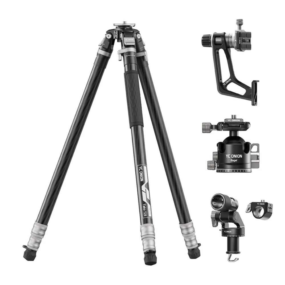 YC ONION TAKO T23 Carbon Fiber Tripod with GH38 Gimbal Head, Overhead Rig, BC44 & BF44 Ball Head, 1/4" Arri Locating Thread, One-Step Release System, Lower Shooting Angle Up to 82° for Photo / Video Tripod, DSLR Mirrorless Camera | TPC177