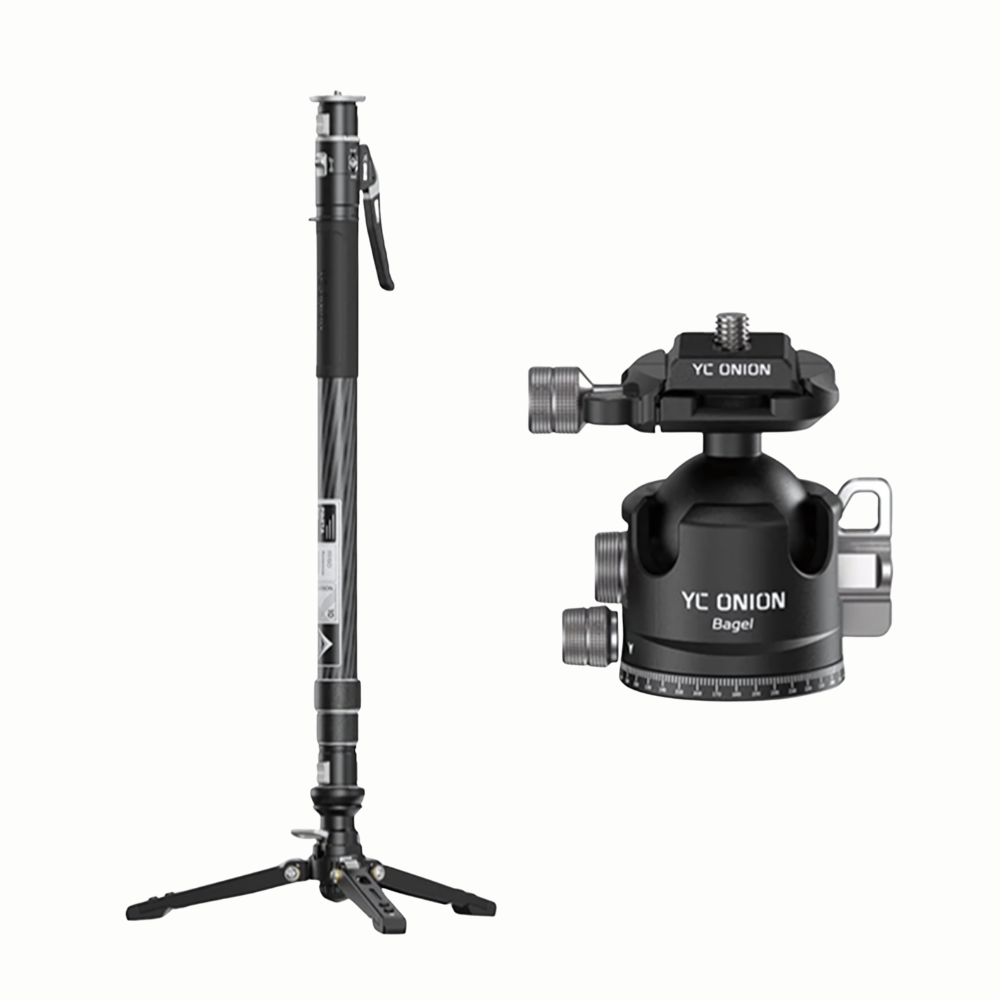 YC ONION PINETA Pro Hydraulic Carbon Fiber Monopod w/ Pedal Base + FH60 Fluid Head, BC44 / BF44 Ball Head , QR FEISO Release System, 10KG Max Payload Capacity, 168cm Max Height, 1/4" - 3/8" Screw for DSLR Mirrorless Cinema Camera | MQC162
