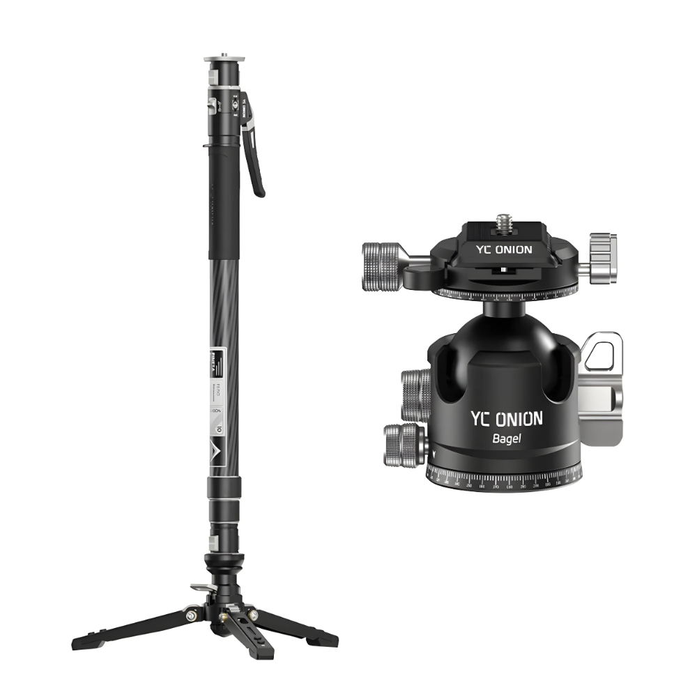 YC ONION PINETA Pro Hydraulic Carbon Fiber Monopod w/ Pedal Base + FH60 Fluid Head, BC44 / BF44 Ball Head , QR FEISO Release System, 10KG Max Payload Capacity, 168cm Max Height, 1/4" - 3/8" Screw for DSLR Mirrorless Cinema Camera | MQC162