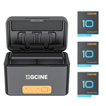 ZGCINE PS-G10 / PS-G10 Kit 3 Battery Charging Case with 3 1800mAh Batteries for GoPro HERO 10/9/8/7/6/5, 10,400mAh Power Bank with USB-C Input/Output, 3-Slot Charger & 4 MicroSD Card Storage – Portable Charger for GoPro Action Cameras