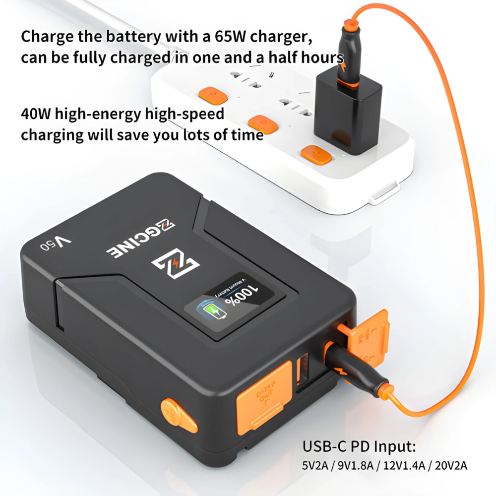 ZGCINE ZG-V50 50Wh / ZG-V99 99Wh / ZG-V160 142Wh 14.8V V-Mount Battery with PD Fast Charging, USB-C, D-Tap, OLED Display, Pocket-Size Design for Mobile Phones, Cameras, LED Lights, Monitors, Video Equipment, Studio & Content Creation