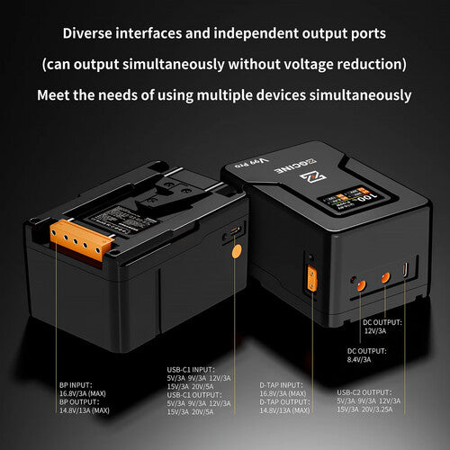 ZGCINE ZG-V99Pro V-Mount Battery 14.8V 99Wh 6400mAh with PD100W Fast Charging, OLED Display, USB-C, D-Tap, BP Input/Output and DC Outputs for Cameras, LED Lights, Monitors, Mobile Phones and Other Digital Equipment | Black | Orange