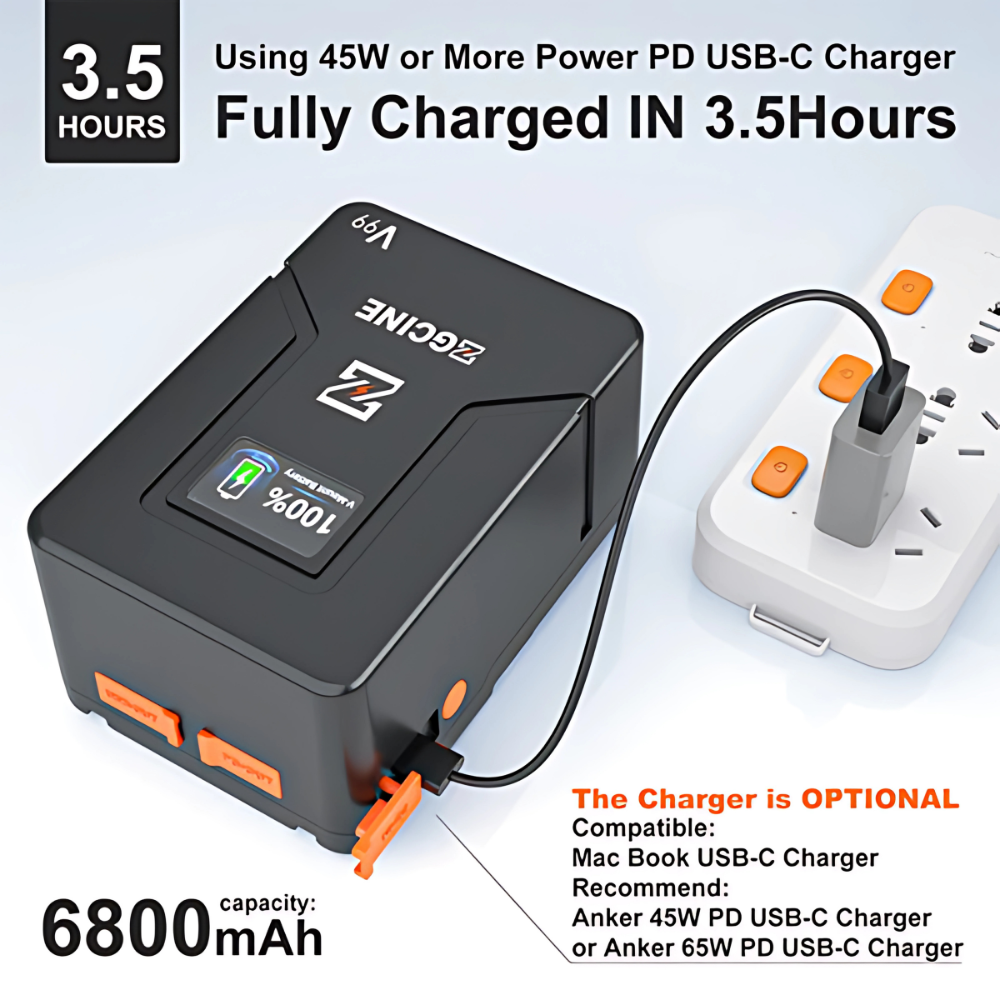 ZGCINE ZG-V50 50Wh / ZG-V99 99Wh / ZG-V160 142Wh 14.8V V-Mount Battery with PD Fast Charging, USB-C, D-Tap, OLED Display, Pocket-Size Design for Mobile Phones, Cameras, LED Lights, Monitors, Video Equipment, Studio & Content Creation
