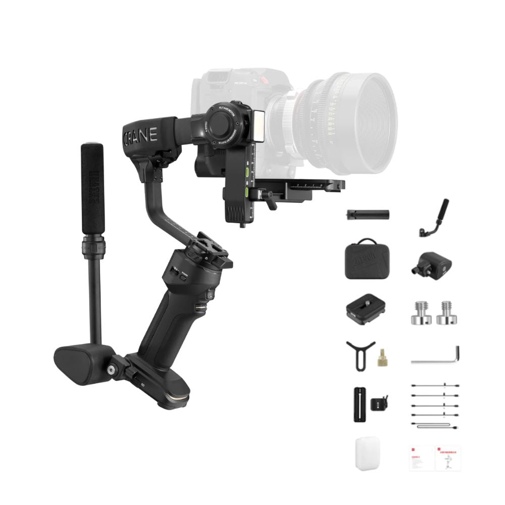 Zhiyun Crane 4 Camera 3-Axis Handheld Gimbal Stabilizer for DSLR, Mirrorless, and Cine Camera with Built-in LED Fill Light, 12 hrs Battery Life, Bluetooth Shutter Control, USB-C PD Fast Charging, Quick Release Horizontal & Vertical Rail | JG S