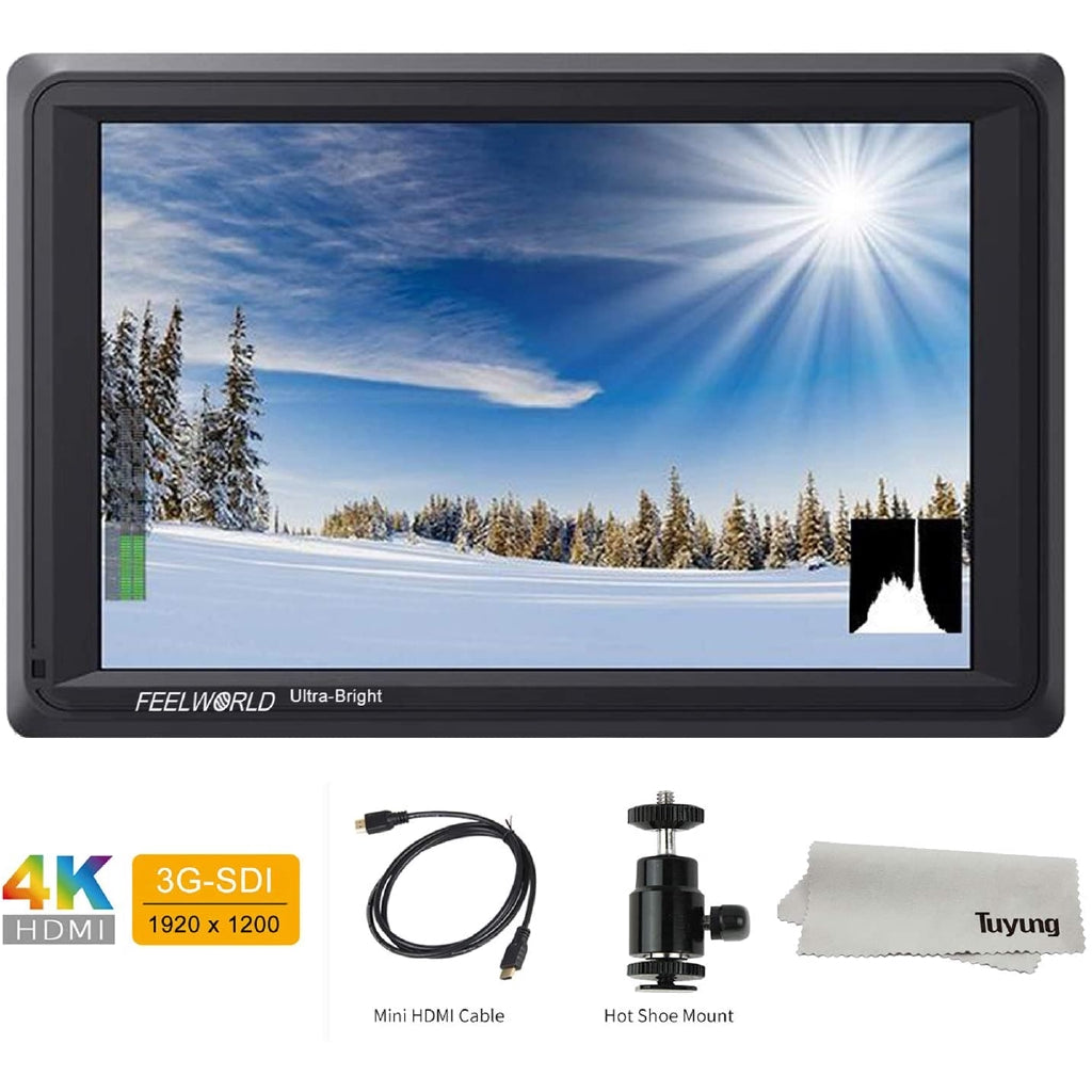 FEELWORLD FW279S 7 Inch 2200nit Daylight Viewable Full HD 1920x1200 IPS Panel DSLR On Camera Field Monitor 3G SDI 4K HDMI Input/Output Video Assist Peaking Focus