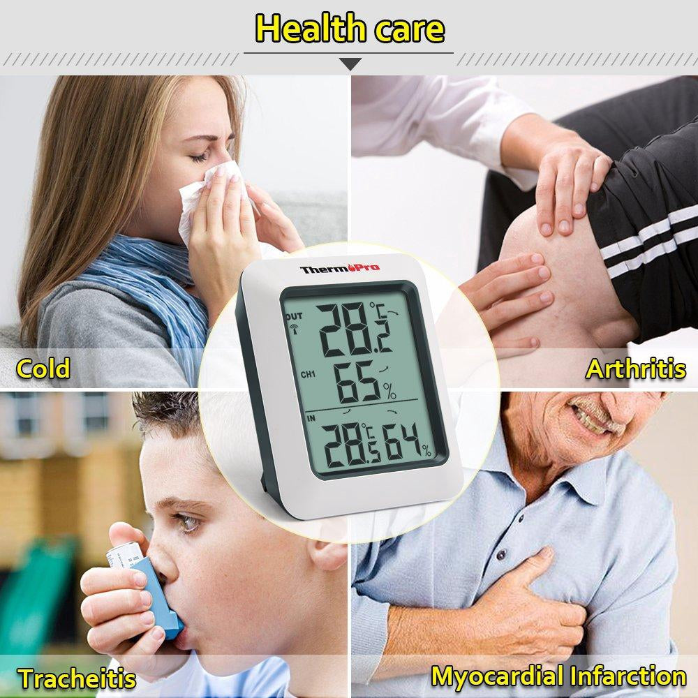 ThermoPro TP-60 Digital Hygrometer Indoor Outdoor Thermometer Humidity Monitor, with Temperature Gauge Meter, Wireless, 200ft/60m Range