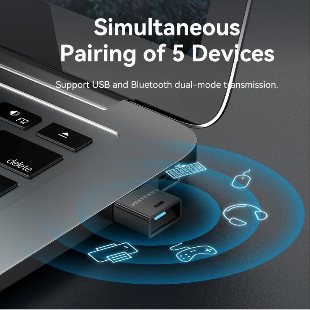 Vention 5.3 USB Bluetooth Adapter with 2000Mhz Frequency Band and 20M Transmission Range for Bluetooth Headset, Keyboard, Mouse, Speaker, Mobile Phone, printer, Computer Game Controller