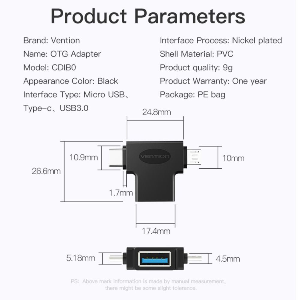 Vention 2-in-1 Micro USB and USB-C to USB 3.0 Female OTG Adapter with High-Speed 5Gbps Transfer Speed for Android Phone, Tablet, Laptops