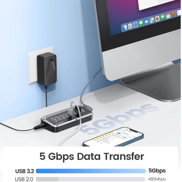 ORICO USB 3.2 Gen 1 5Gbps Multi-Port Type-C Hub with (Optiol) TF/SD Card Reader and Power Supply with 18W PD Charging - Supports Windows, macOS, and Linux Systems for PCs, Desktop Computers, and Laptops - USB Hubs & Docking Stations