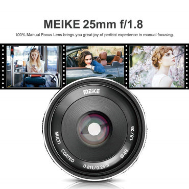 Meike 25mm f/1.8 Large Aperture Wide Angle Lens Manual Focus Lens (E-Mount) for Sony Mirrorless Cameras