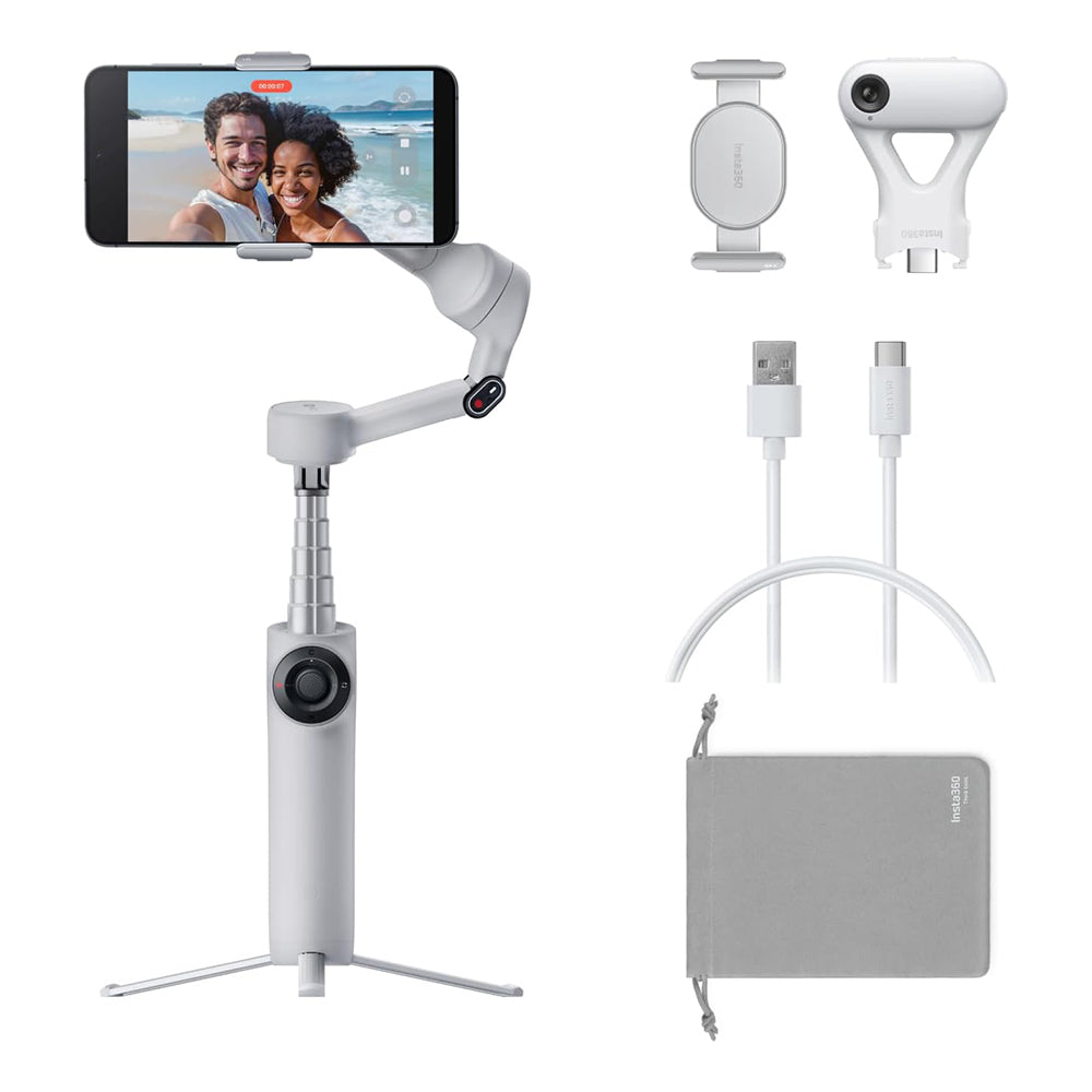 Insta360 Flow 2 Pro AI Smartphone Gimbal Stabilizer Standard / Tracker Bundle Kit – 3-Axis Foldable Deep Track 3.0, Built-in Tripod & Selfie Stick, 1100mAh 10Hrs Battery Life, Gesture Control, Smart Wheel for iPhone & Android | Grey, White