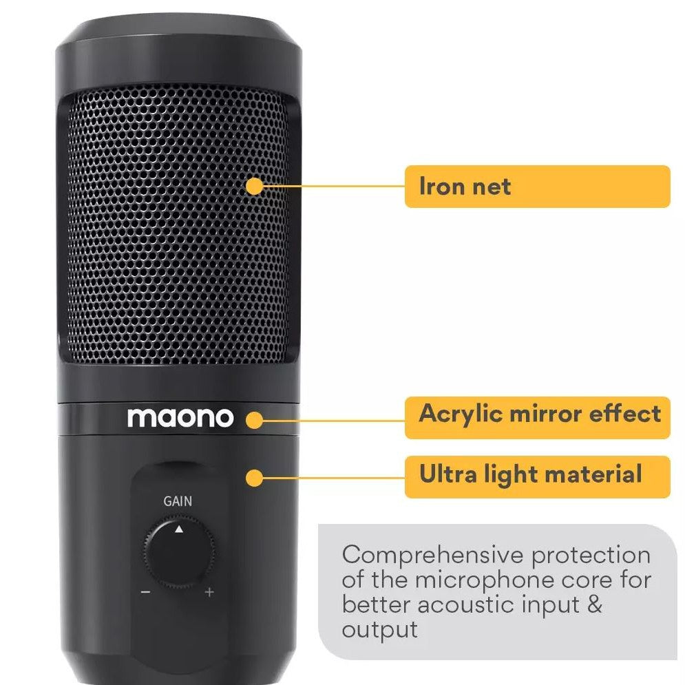 Maono AU-PM461TR USB Condenser Cardioid Microphone for Podcasting Livestream Vlog with Mini Stand