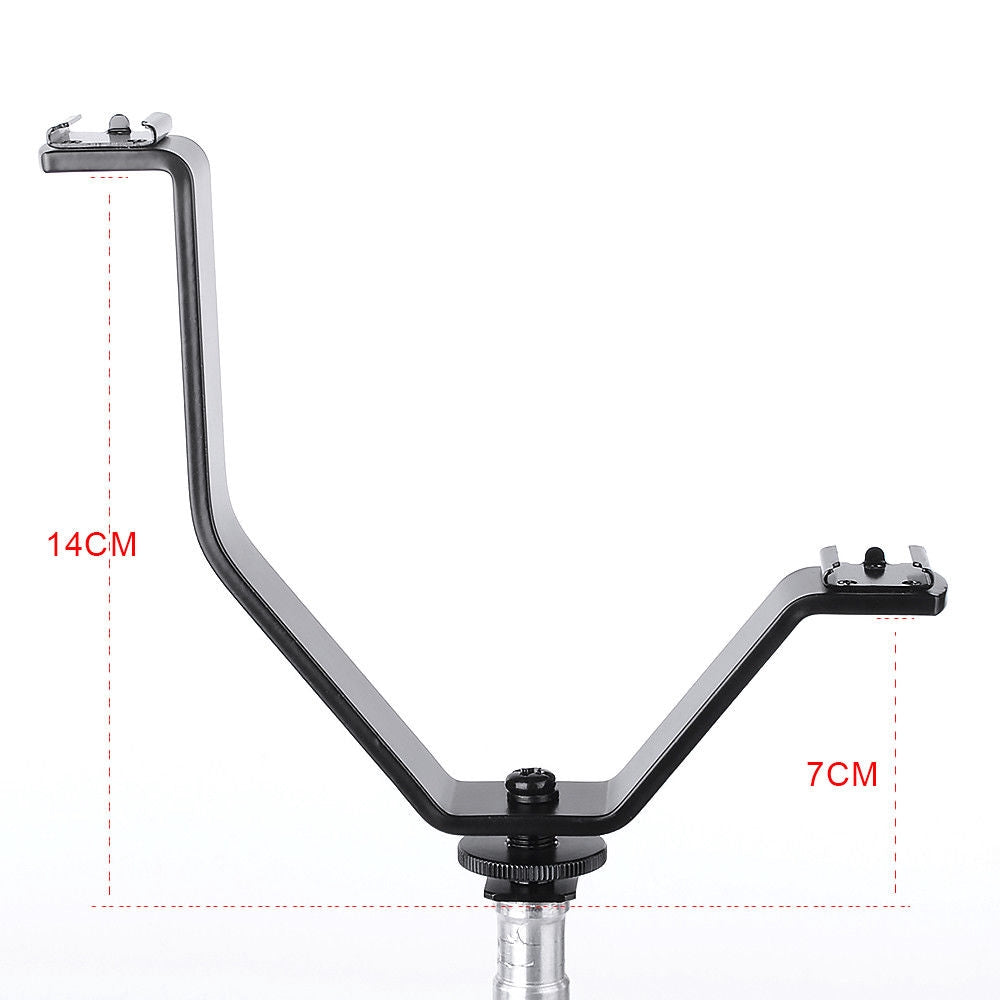 Pxel AA-VL Large V shape Double Mount Cold Shoe Hotshoe Flash Bracket for Video Lights Speedlite Microphones or Monitors on Cameras